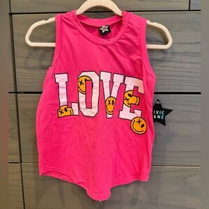 New w Tags PIXIE LANE Bright Pink LOVE Smiley Face Tank Top Size 4